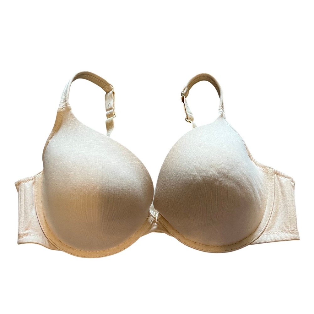 Cacique Boost Plunge Bra 44D Beige Cotton Blend Underwire Adjustable Straps